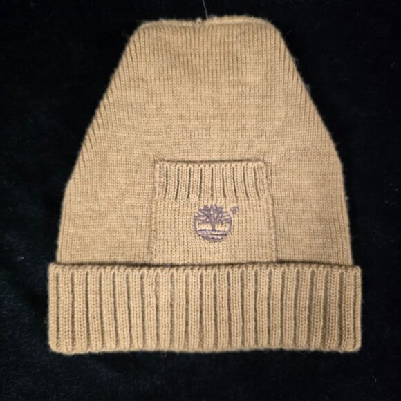 Timberland 100% Wool Beanie with Logo Pocket Unisex Brown OS - Picture 1 of 7